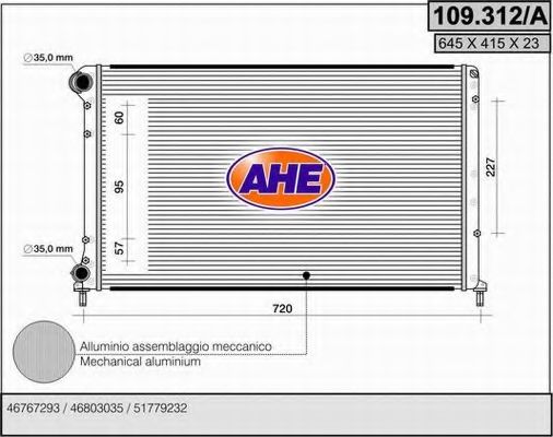 Радиатор, охлаждение двигателя AHE 109.312/A