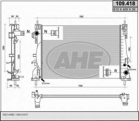 Радиатор, охлаждение двигателя AHE 109.418