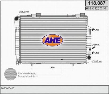 Радиатор, охлаждение двигателя AHE 118.087