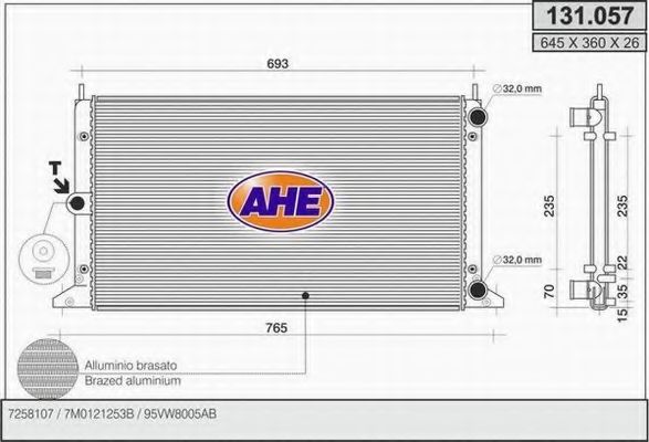 Радиатор, охлаждение двигателя AHE 131.057