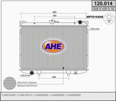 Радиатор, охлаждение двигателя AHE 120.014