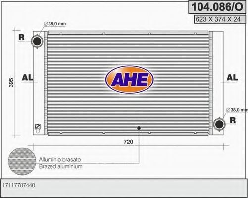 Радиатор, охлаждение двигателя AHE 104.086/O