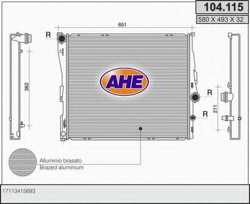 Радиатор, охлаждение двигателя AHE 104.115