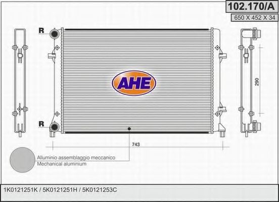 Радиатор, охлаждение двигателя AHE 102.170/A