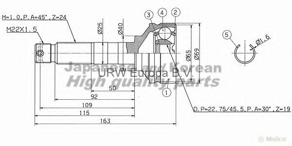 Шарнирный комплект, приводной вал ASHUKI DA-110