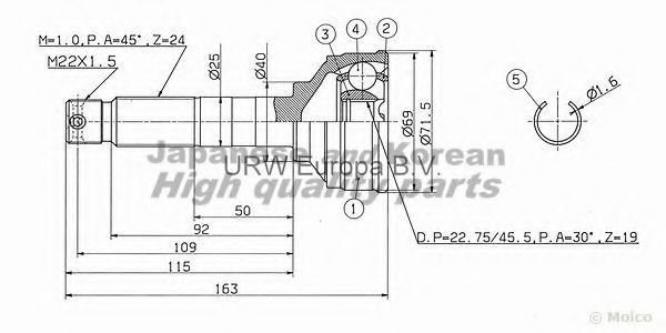 Шарнирный комплект, приводной вал ASHUKI DA-120