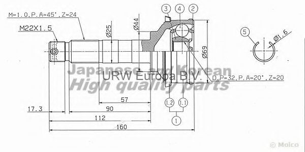 Шарнирный комплект, приводной вал ASHUKI DA-280I