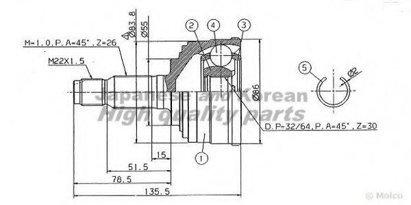 Шарнирный комплект, приводной вал ASHUKI HO-1G0