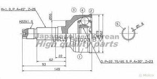 Шарнирный комплект, приводной вал ASHUKI MA-270I