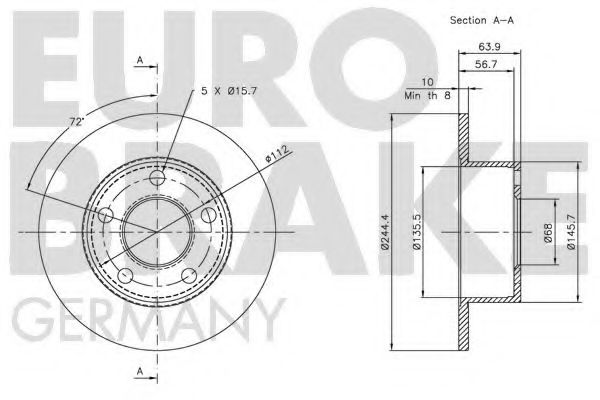 Тормозной диск EURODEAL AUTOPARTS 728