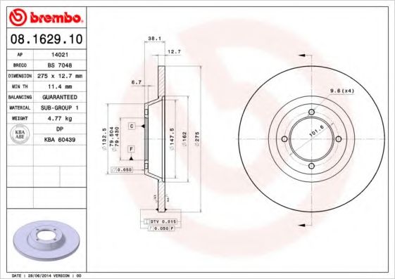 Тормозной диск BREMBO 08.1629.10