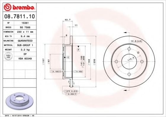 Тормозной диск BREMBO 08.7811.10