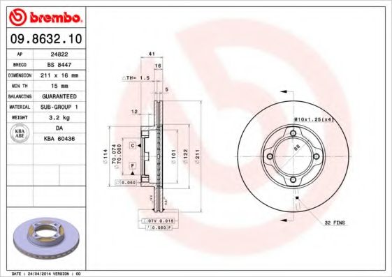 Тормозной диск BREMBO 09.8632.10