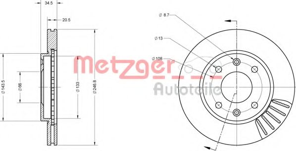 Тормозной диск METZGER 6110173