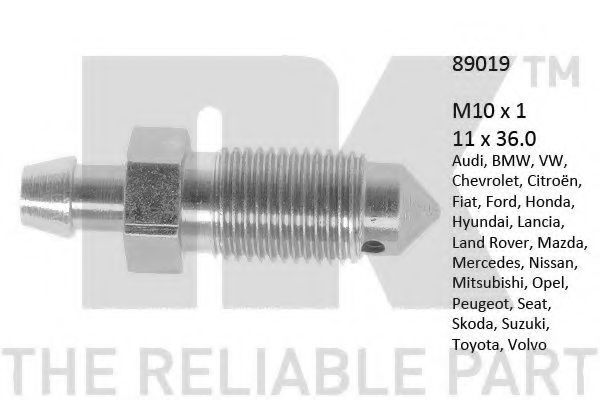 Болт воздушного клапана / вентиль NK 89019