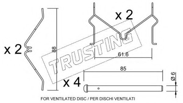 Комплектующие, колодки дискового тормоза TRUSTING KIT058