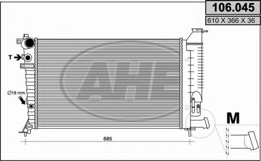 Радиатор, охлаждение двигателя AHE 106.045