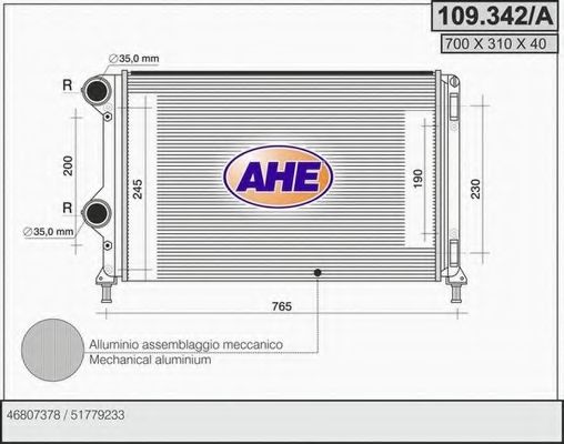 Радиатор, охлаждение двигателя AHE 109.342/A