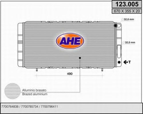 Радиатор, охлаждение двигателя AHE 123.005