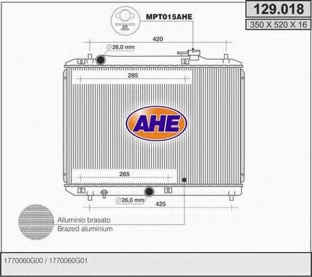 Радиатор, охлаждение двигателя AHE 129.018