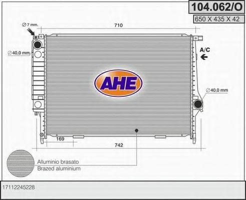 Радиатор, охлаждение двигателя AHE 104.062/O