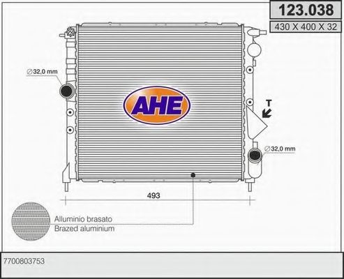 Радиатор, охлаждение двигателя AHE 123.038