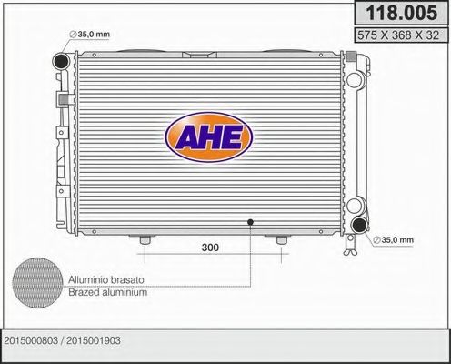 Радиатор, охлаждение двигателя AHE 118.005