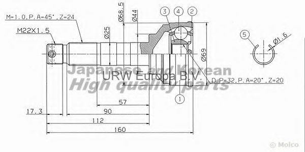 Шарнирный комплект, приводной вал ASHUKI DA-2B0I
