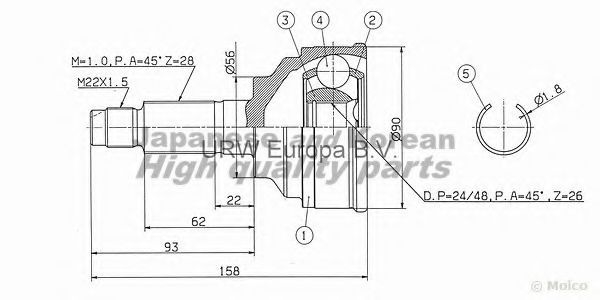 Шарнирный комплект, приводной вал ASHUKI MA-2A0