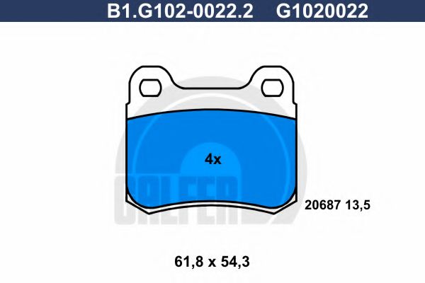 Комплект тормозных колодок, дисковый тормоз GALFER B1.G102-0022.2