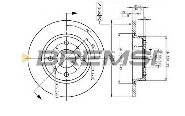 Тормозной диск BREMSI DBA215S