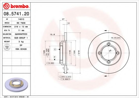 Тормозной диск BREMBO 08.5741.20