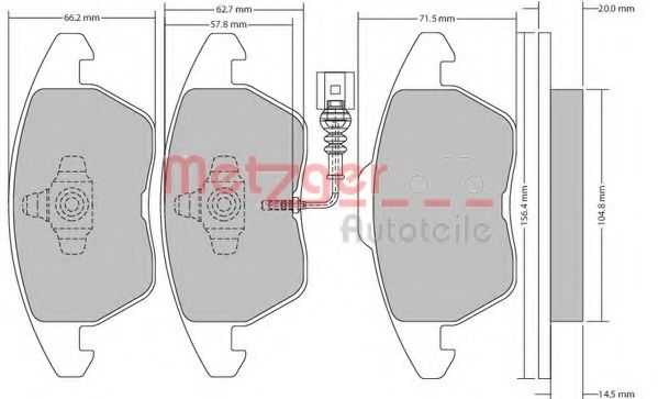 Комплект тормозных колодок, дисковый тормоз METZGER 1170007
