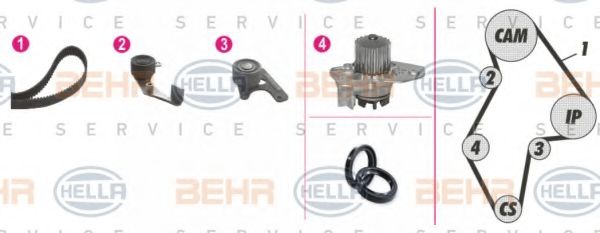 Водяной насос + комплект зубчатого ремня BEHR HELLA SERVICE 8MP 376 805-831