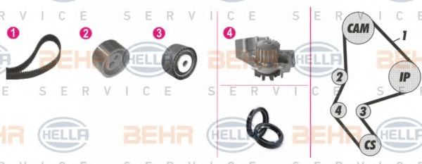 Водяной насос + комплект зубчатого ремня BEHR HELLA SERVICE 8MP 376 814-881