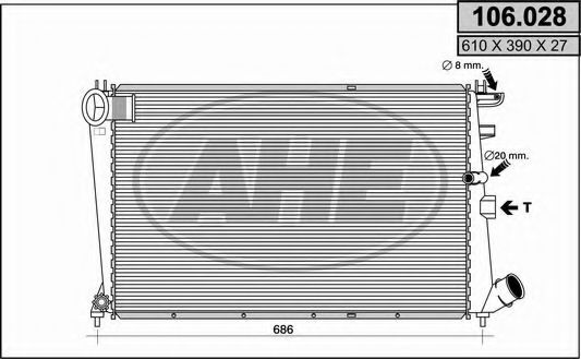 Радиатор, охлаждение двигателя AHE 106.028