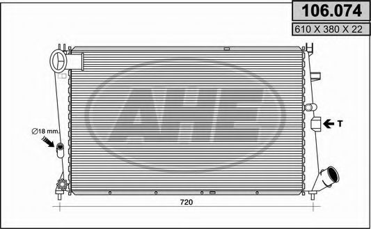 Радиатор, охлаждение двигателя AHE 106.074