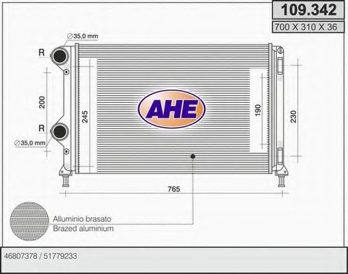 Радиатор, охлаждение двигателя AHE 109.342