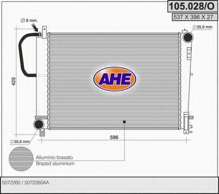 Радиатор, охлаждение двигателя AHE 105.028/O
