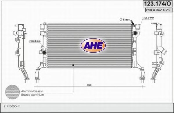 Радиатор, охлаждение двигателя AHE 123.174/O