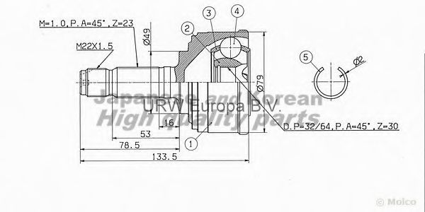 Шарнирный комплект, приводной вал ASHUKI HO-140