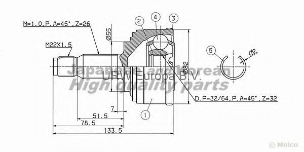 Шарнирный комплект, приводной вал ASHUKI HO-3A0I