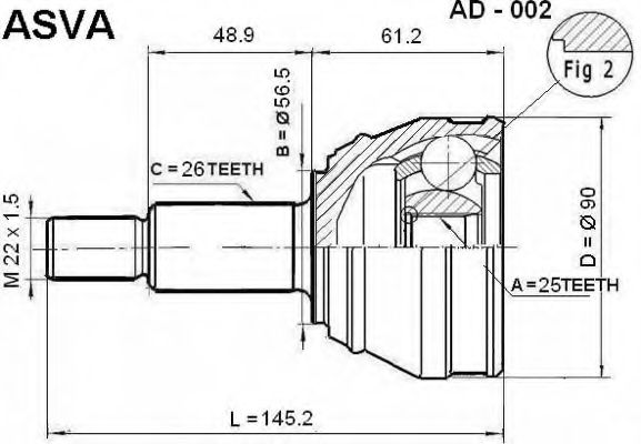 Шарнирный комплект, приводной вал ASVA AD-002