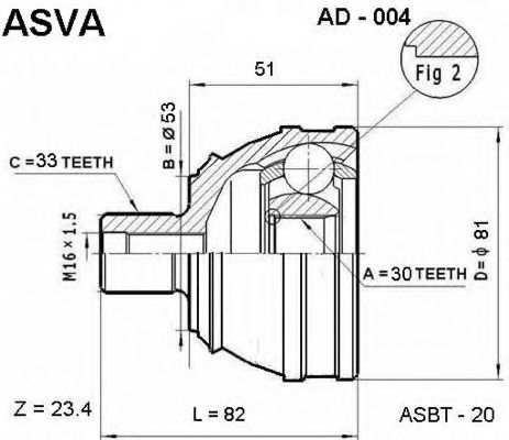 Шарнирный комплект, приводной вал ASVA AD-004