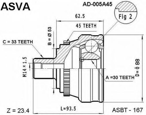 Шарнирный комплект, приводной вал ASVA AD-005A45