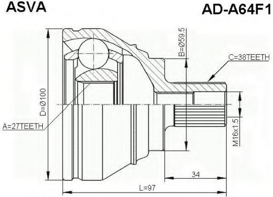 Шарнирный комплект, приводной вал ASVA AD-A64F1