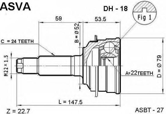 Шарнирный комплект, приводной вал ASVA DH-18
