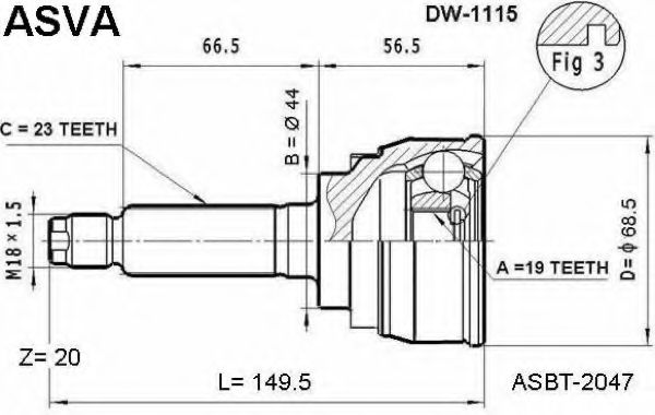 Шарнирный комплект, приводной вал ASVA DW-1115