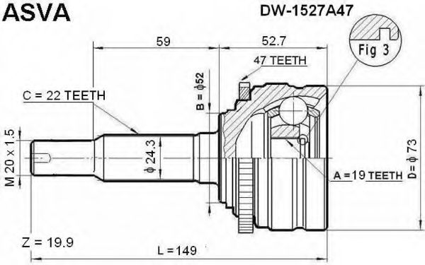 Шарнирный комплект, приводной вал ASVA DW-152A47