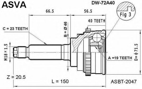 Шарнирный комплект, приводной вал ASVA DW-72A40